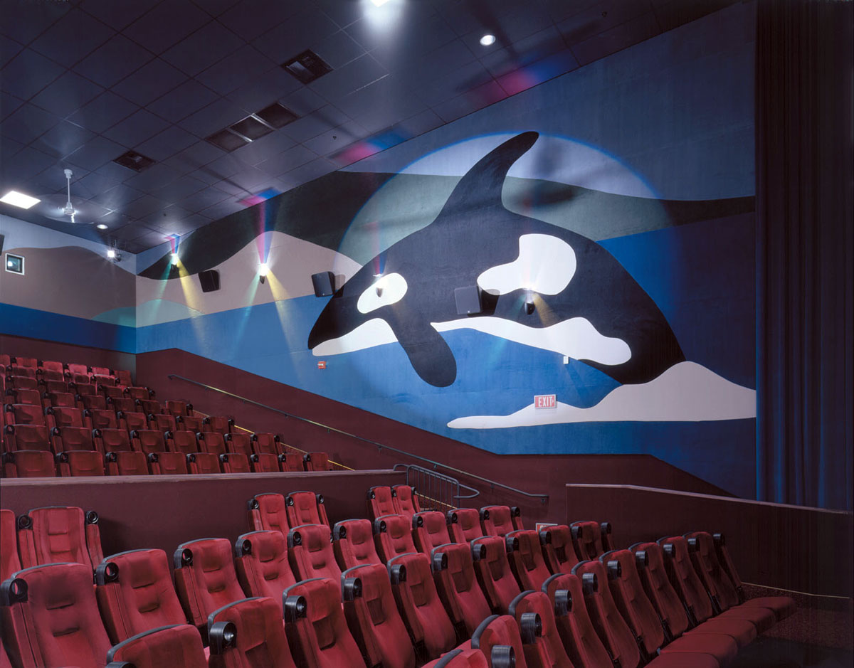 Cinema hall acoustic treatment using charcoal polyester fiber panels
