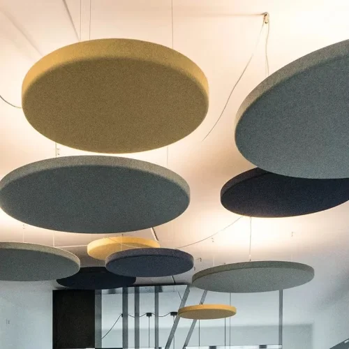 Custom geometric sound absorbing ceiling clouds ASTM E84 Class A