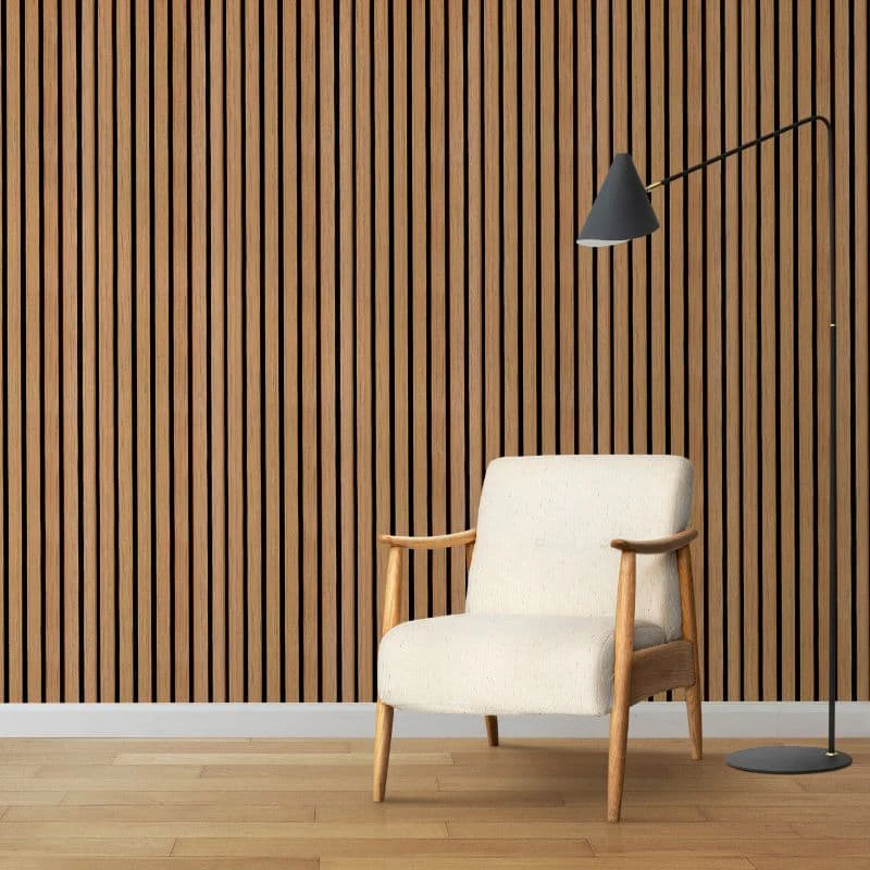 Decorative wood slat acoustic wall panels
